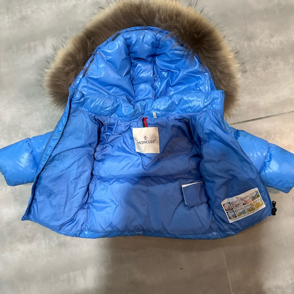 Moncler Infant Unisex Blue Coat With Fur